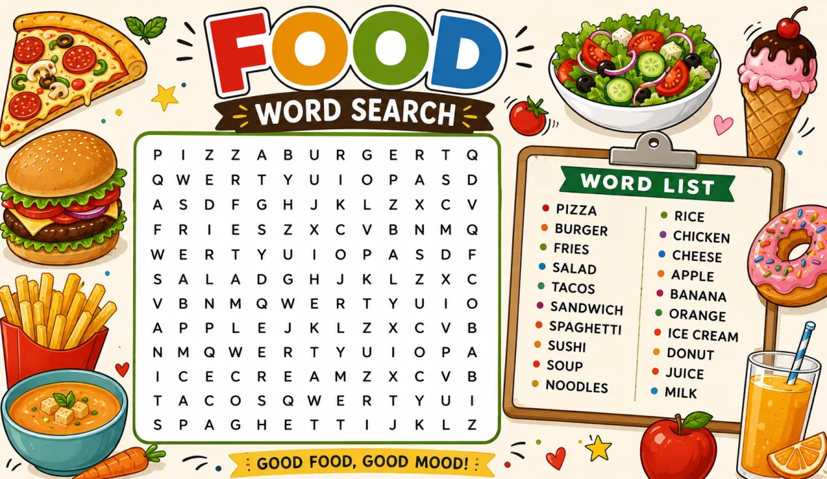 Food Word Search Puzzles: Free Online &amp; Printable (2026)