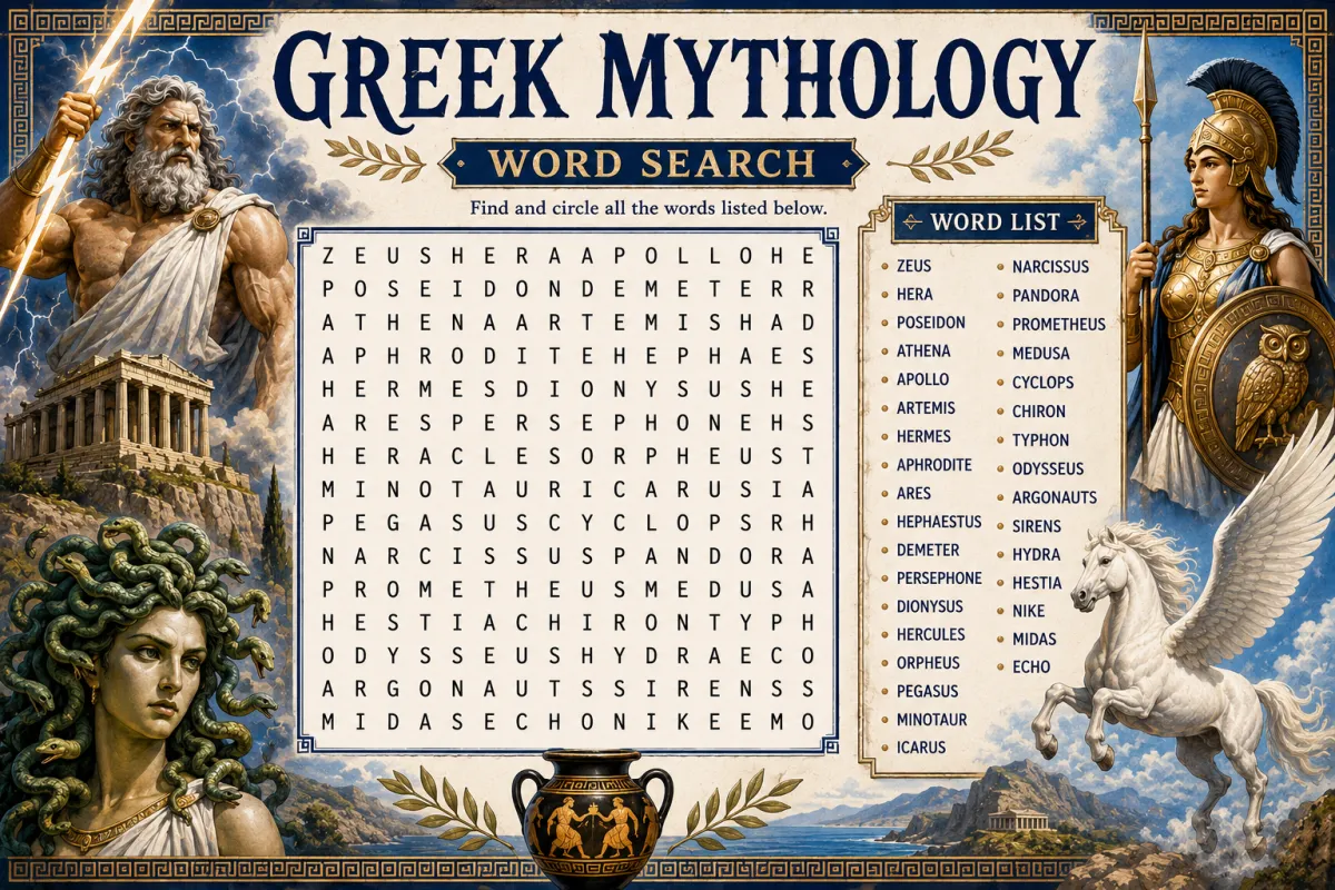 Greek Mythology Word Search: Gods, Heroes and Myths (2026)
