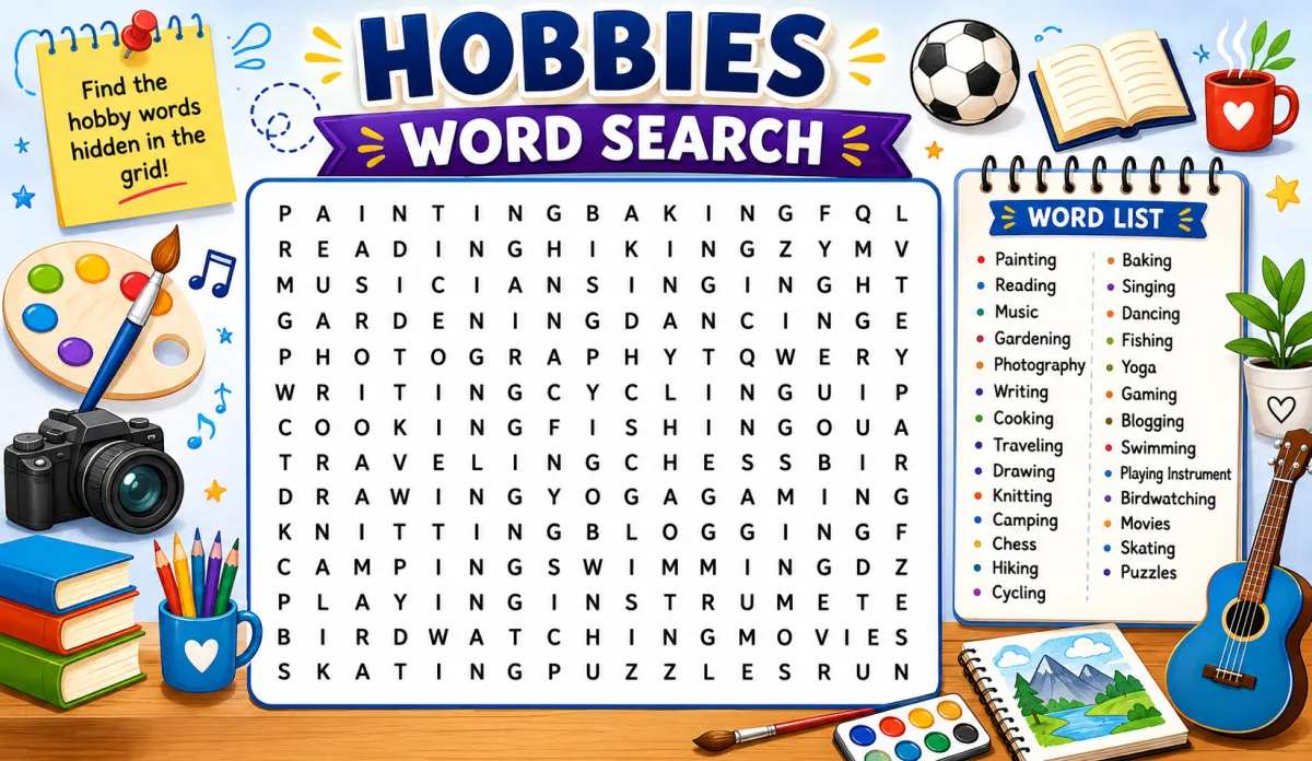 Hobbies Word Search — Discover Fun Pastimes A to Z (2026)