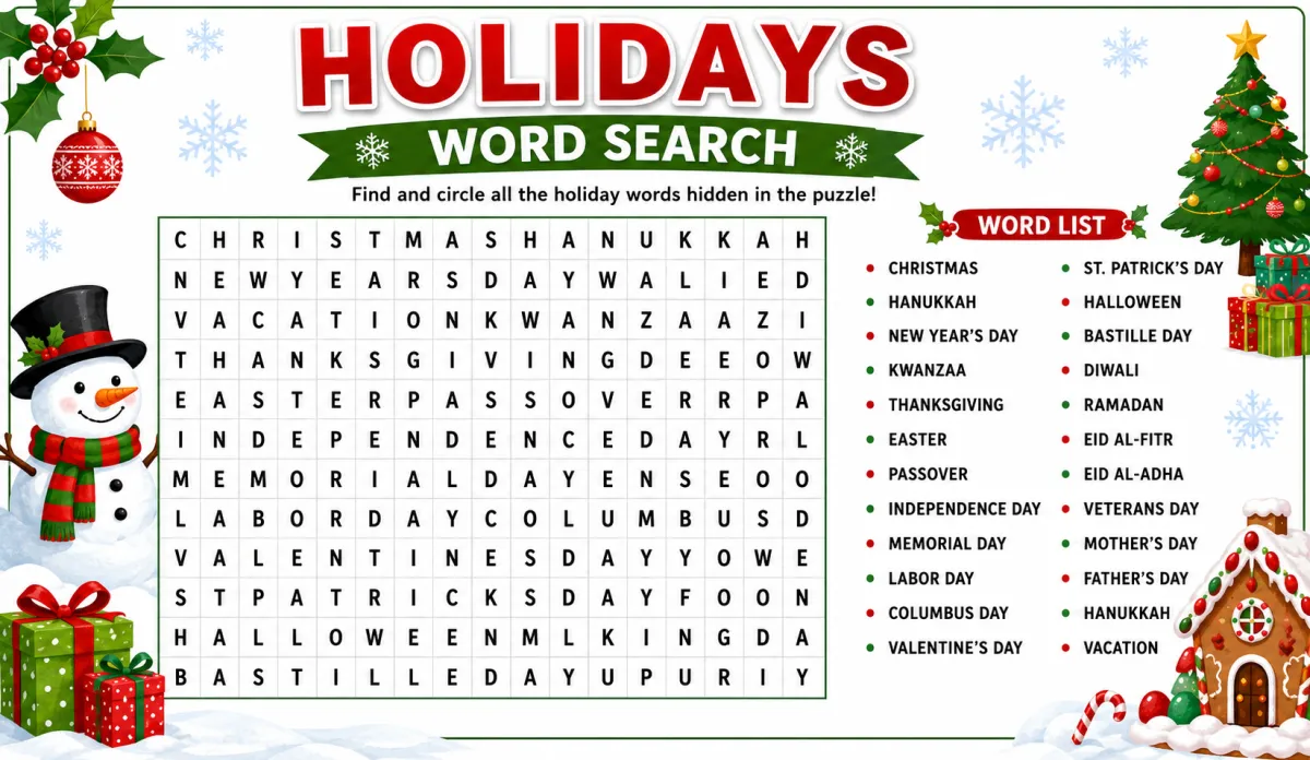 Holidays Word Search: Celebrations Around the World (2026)