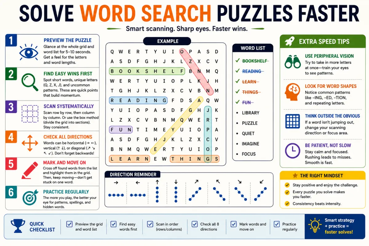 How to Solve Word Search Puzzles Faster — 10 Expert Tips (2026)