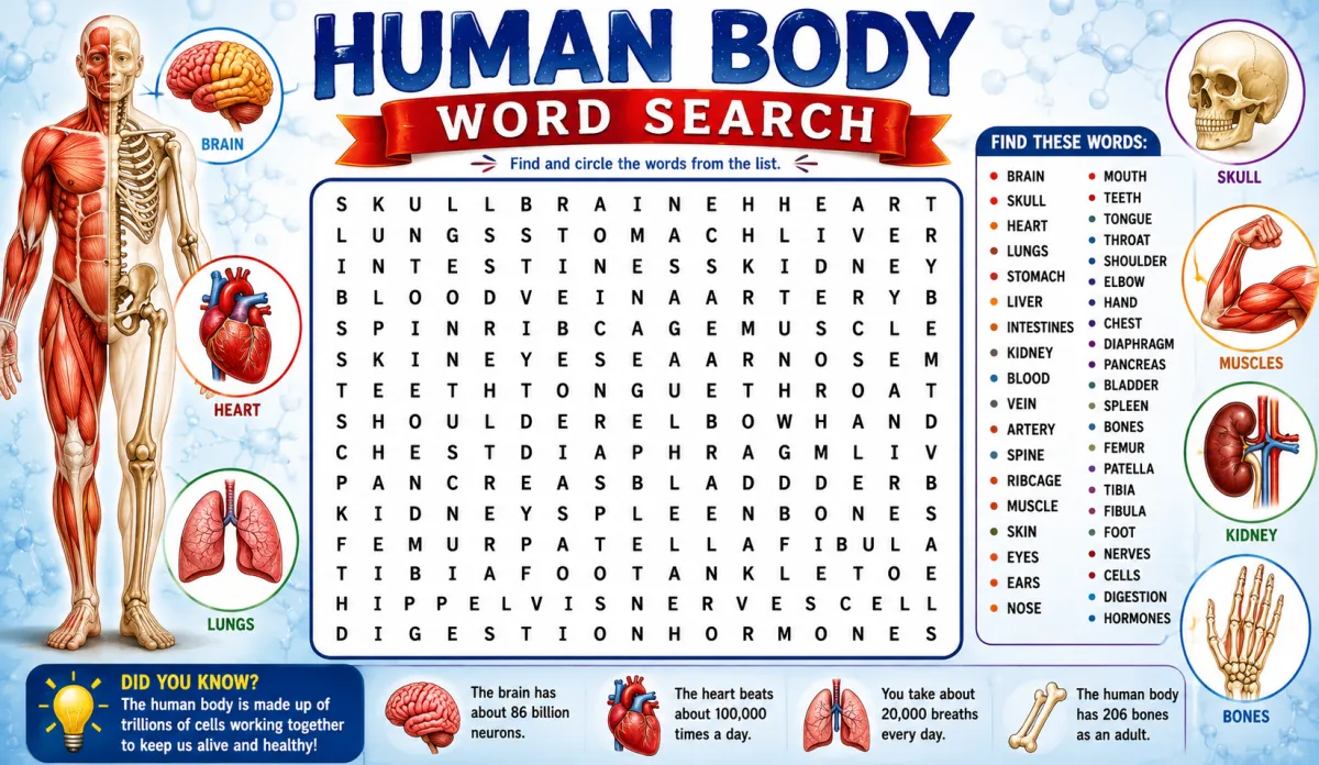 Human Body Word Search — Anatomy Vocabulary for Students (2026)