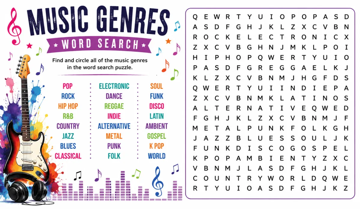 Music Genres Word Search: Rock, Jazz, Pop and More (2026)