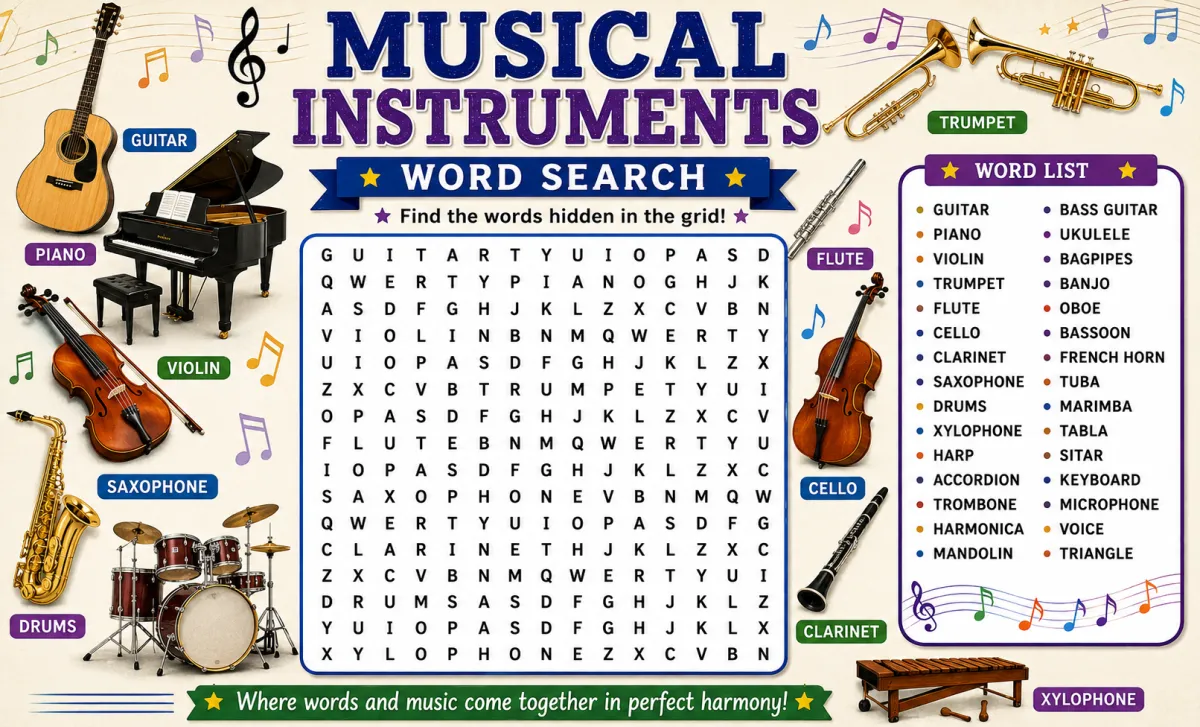 Musical Instruments Word Search: Tuning Into Fun While Learning Music Vocabulary