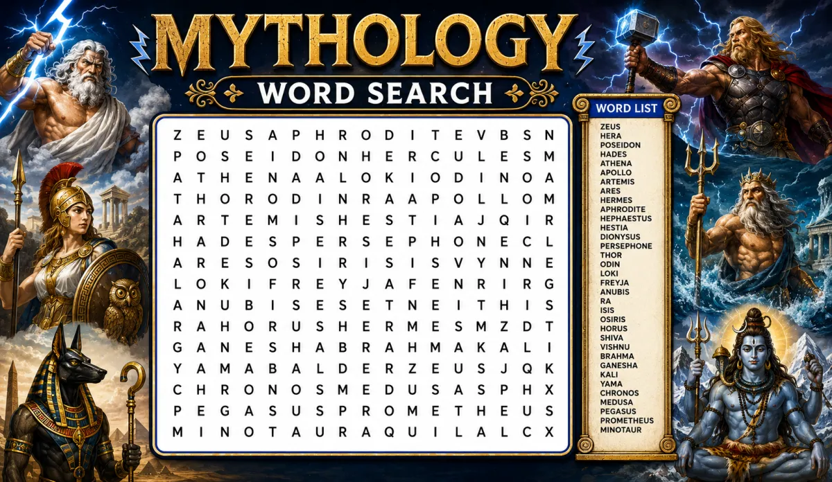 Mythology Word Search: Explore Gods, Legends, and Mythical Creatures Through Puzzles