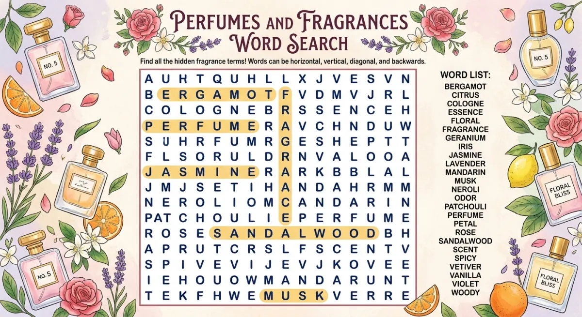 Perfumes and Fragrances Word Search: The Language of Scent