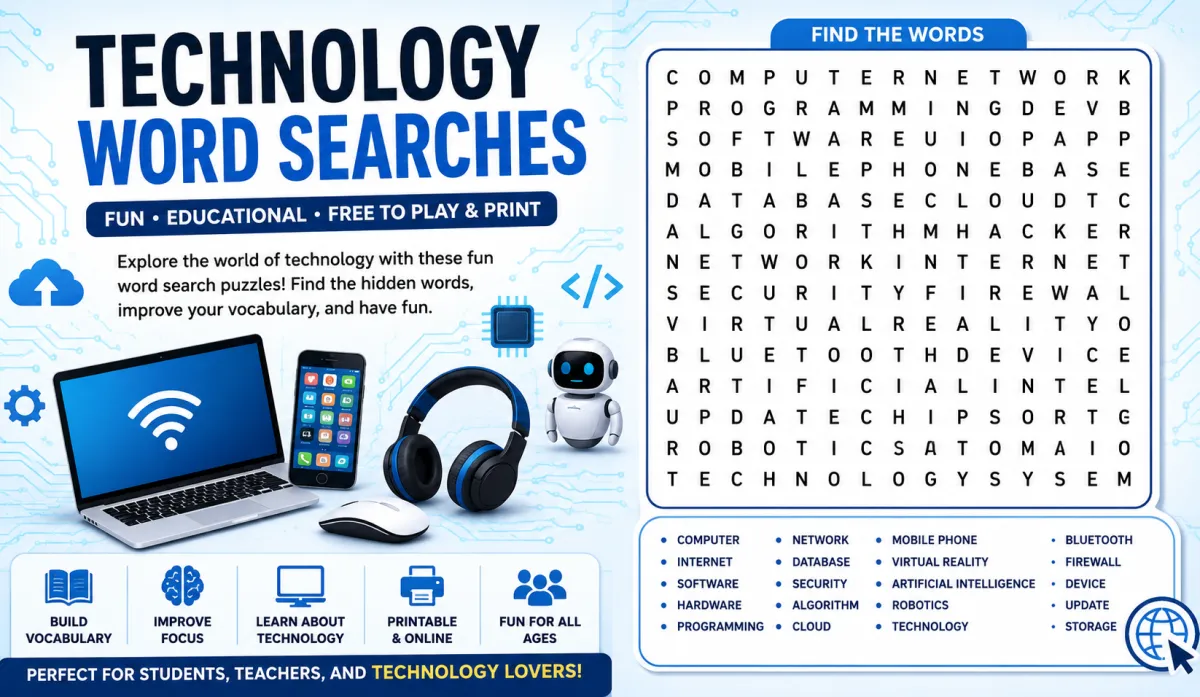 Technology Word Search Puzzles: Free IT &amp; Tech Terms Guide (2026)