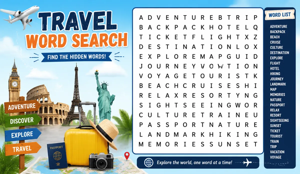 Travel Word Search: Famous Landmarks and Destinations (2026)