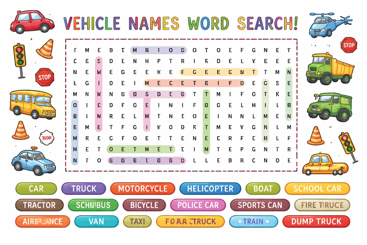 A Fun Way to Master Transportation Vocabulary Vehicle Names Word Search