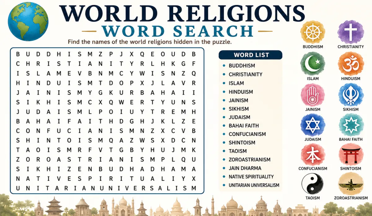 World Religions Word Search: Beliefs, Practices and Sacred Vocabulary (2026)