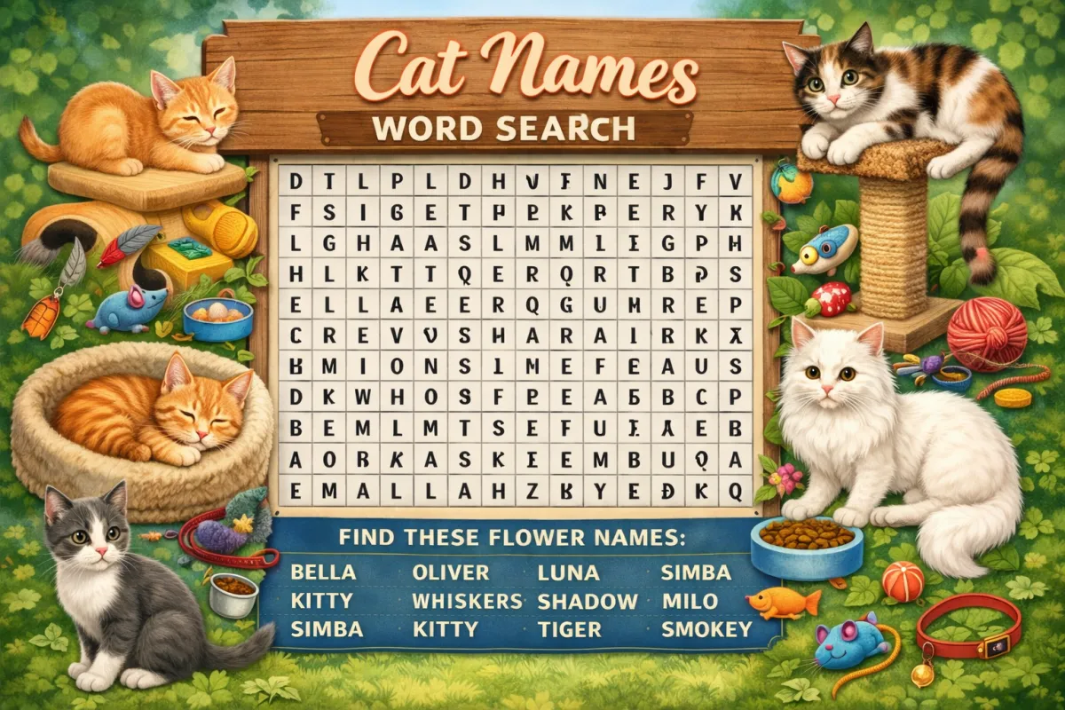 Cat Names Word Search Grid