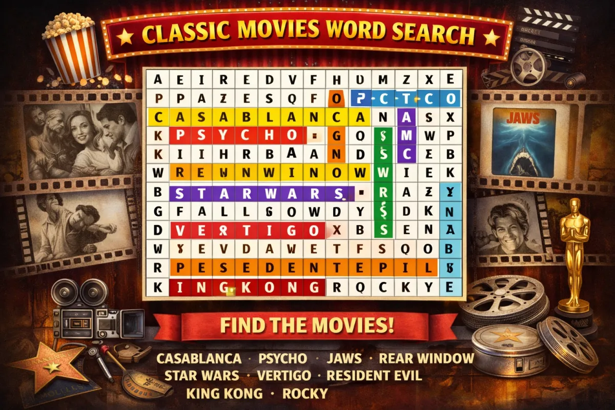 Classic Movies Word Search