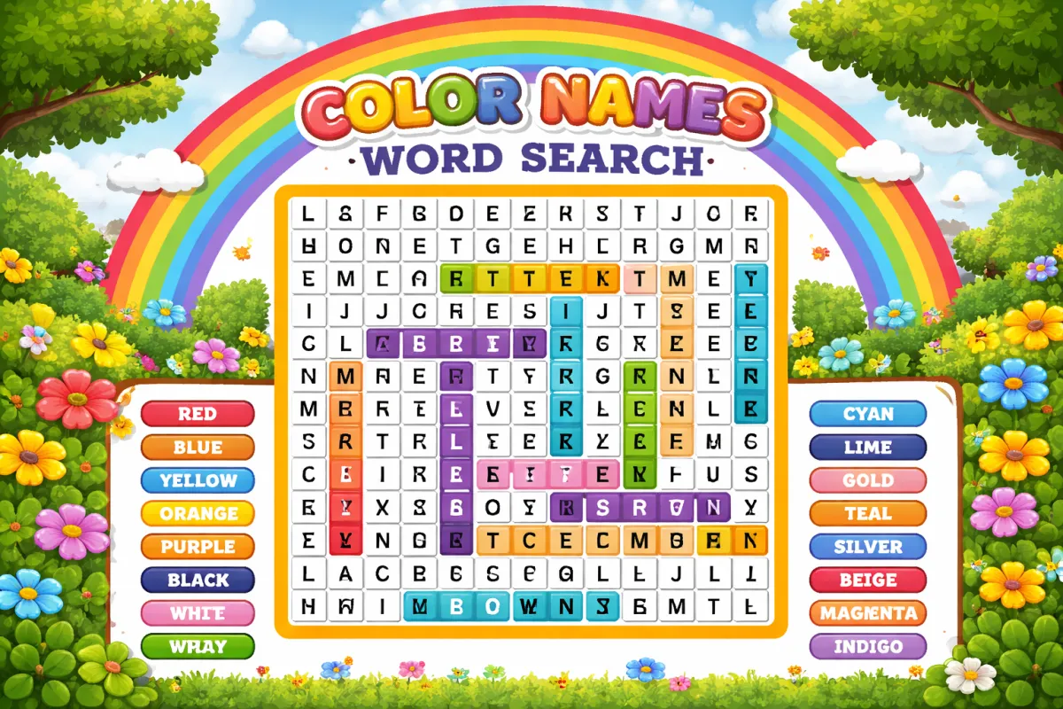 Color Names Word Search Grid