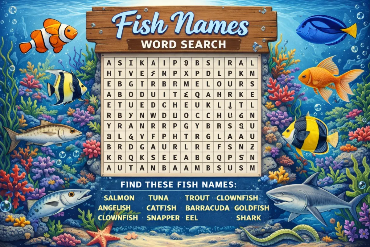 Fish Names Word Search Word Search Puzzle