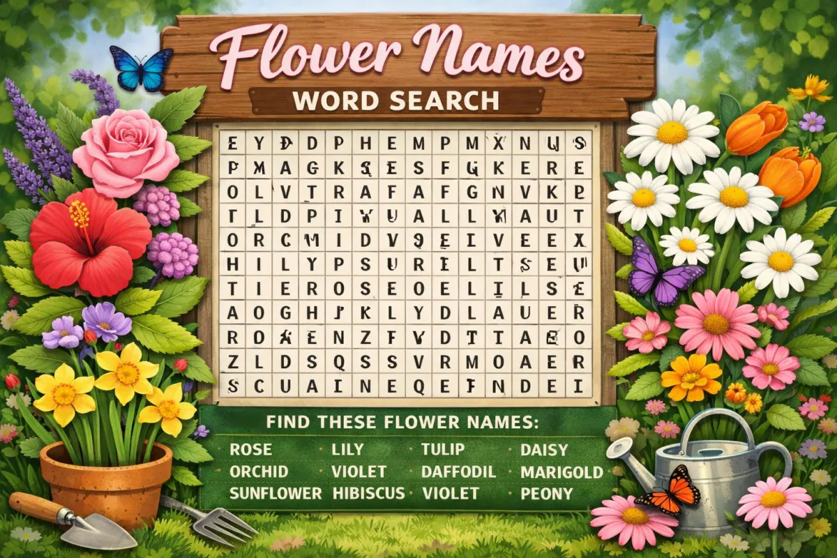 Flower Names Word Search Word Search Puzzle
