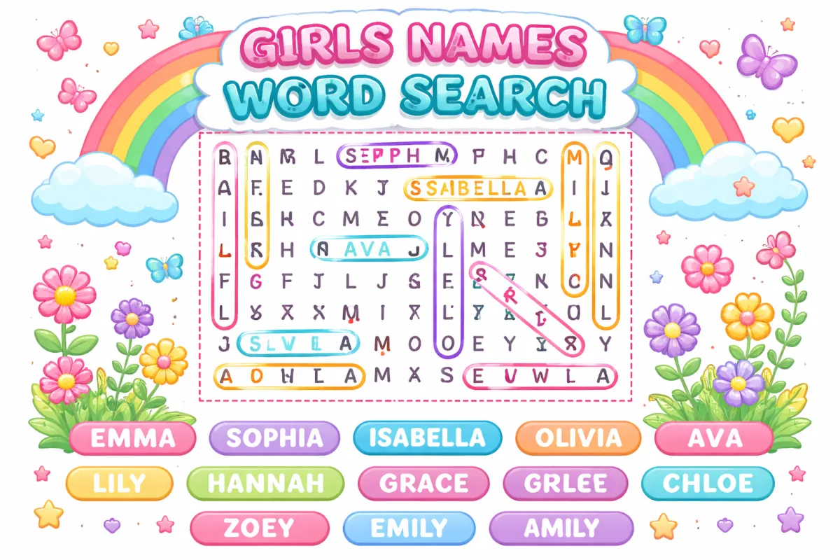 Girls Names Word Search Grid